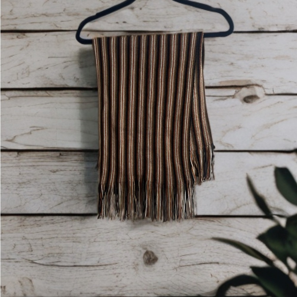 Coldwater Creek Infinity Ribbed Knit Striped Brown and Tan Scarf 64” X 10”